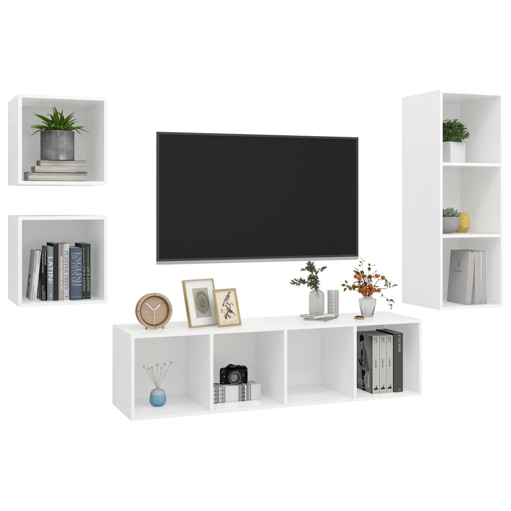 Ensemble de meuble TV 4 pcs Blanc Bois d'ingénierie - XIOS