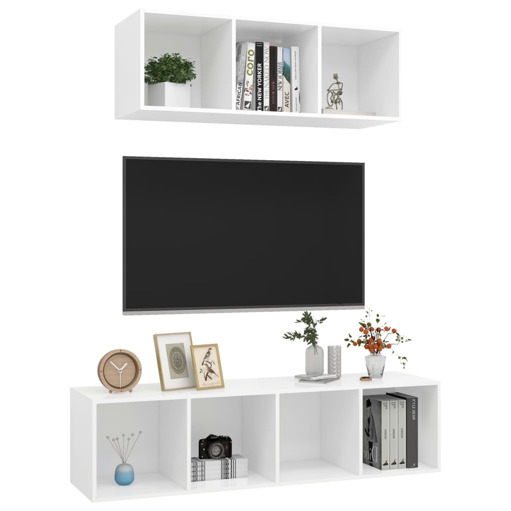 Ensemble de meuble TV 2 pcs Blanc Bois d'ingénierie - XIOS