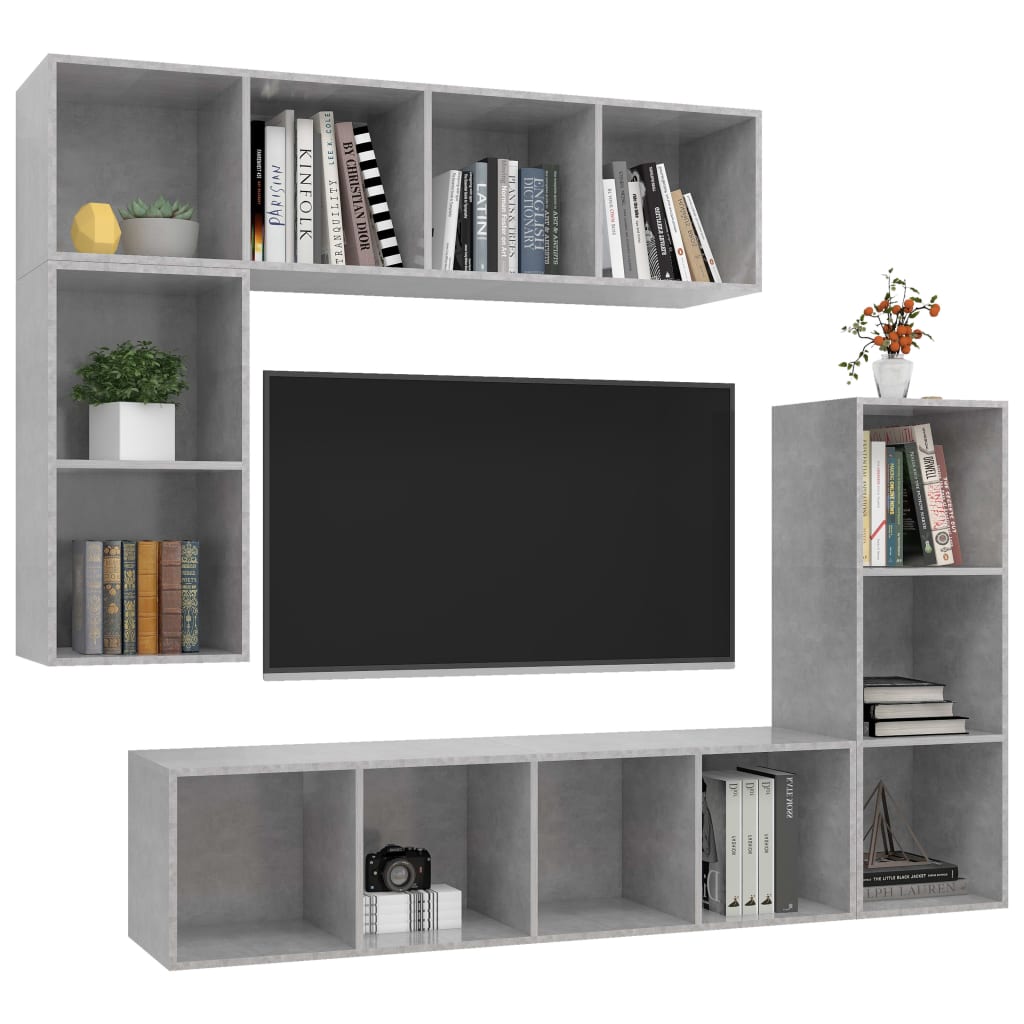 Ensemble de meubles TV 4 pcs Gris béton Bois d'ingénierie - XIOS