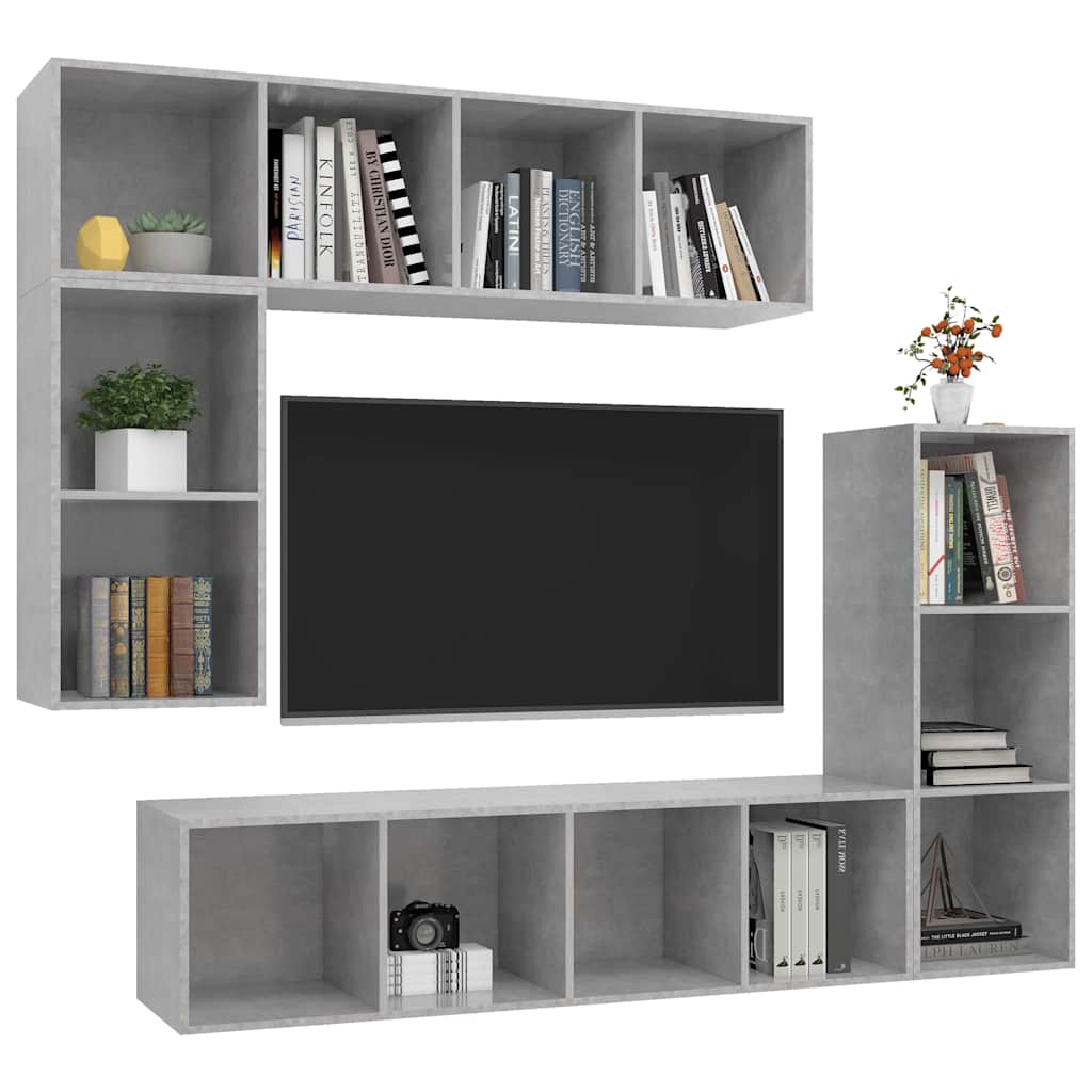 Ensemble de meubles TV 4 pcs Gris béton Bois d'ingénierie