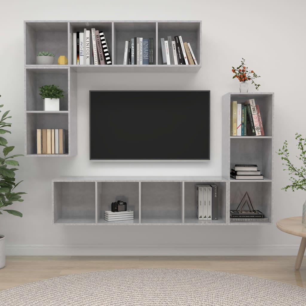 Ensemble de meubles TV 4 pcs Gris béton Bois d'ingénierie - XIOS
