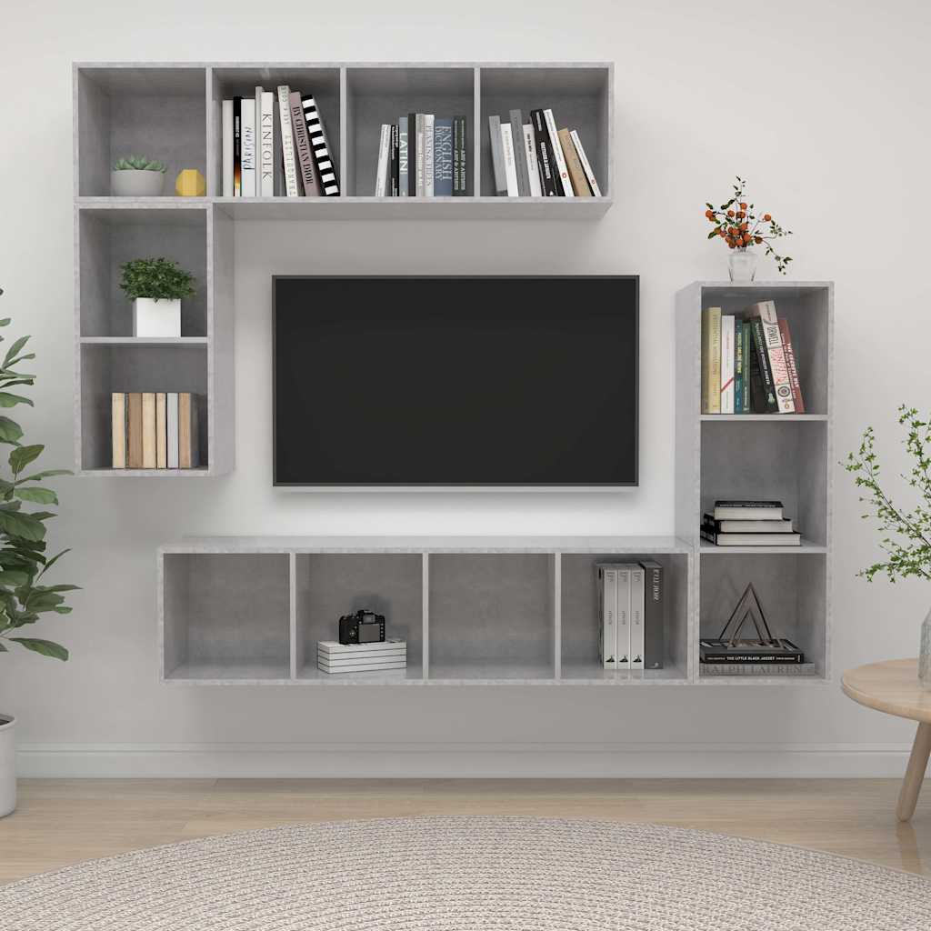 Ensemble de meubles TV 4 pcs Gris béton Bois d'ingénierie