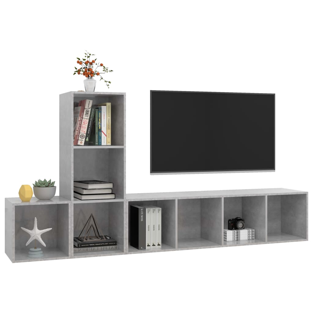 Ensemble de meuble TV 3 pcs Gris béton Bois d'ingénierie - XIOS