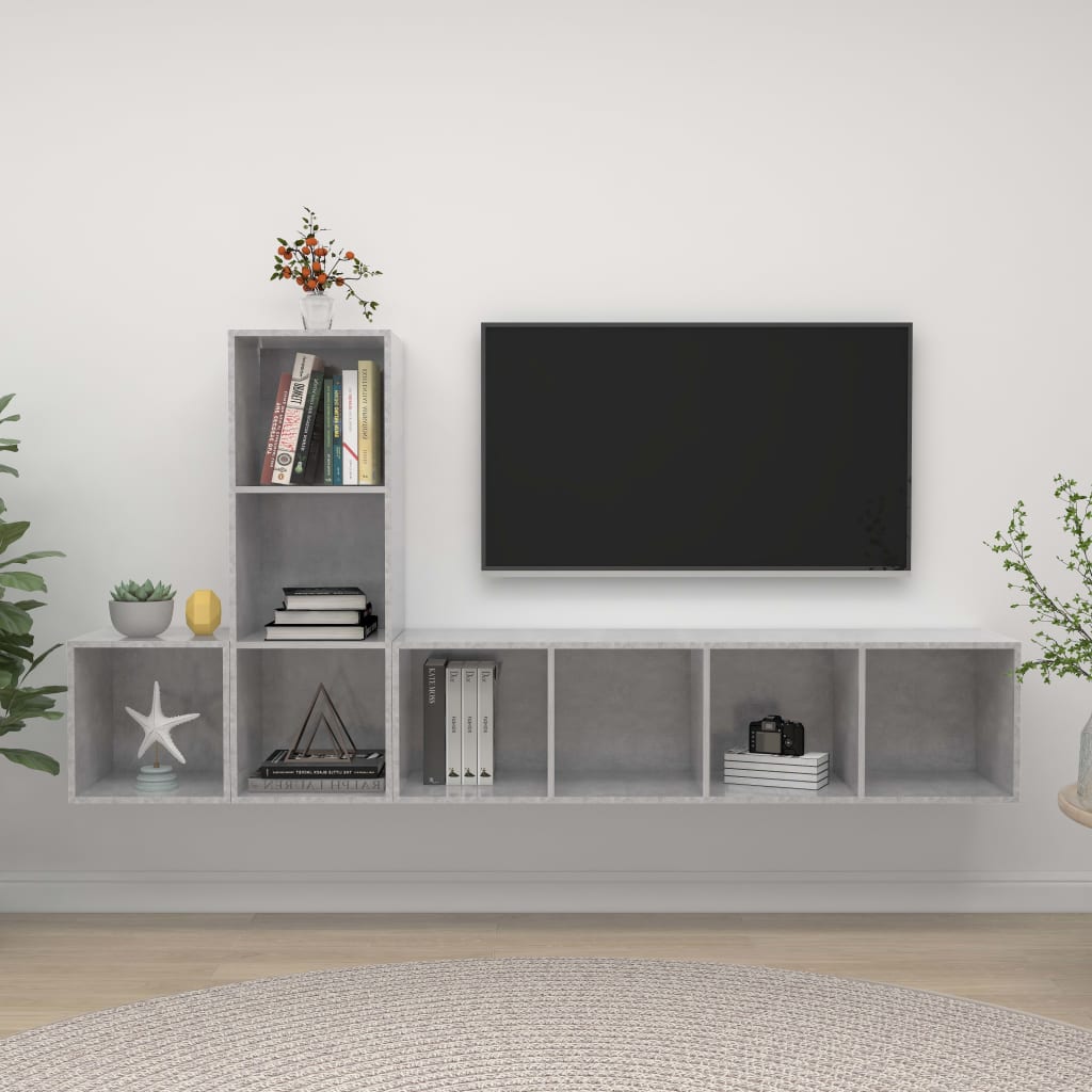 Ensemble de meuble TV 3 pcs Gris béton Bois d'ingénierie - XIOS