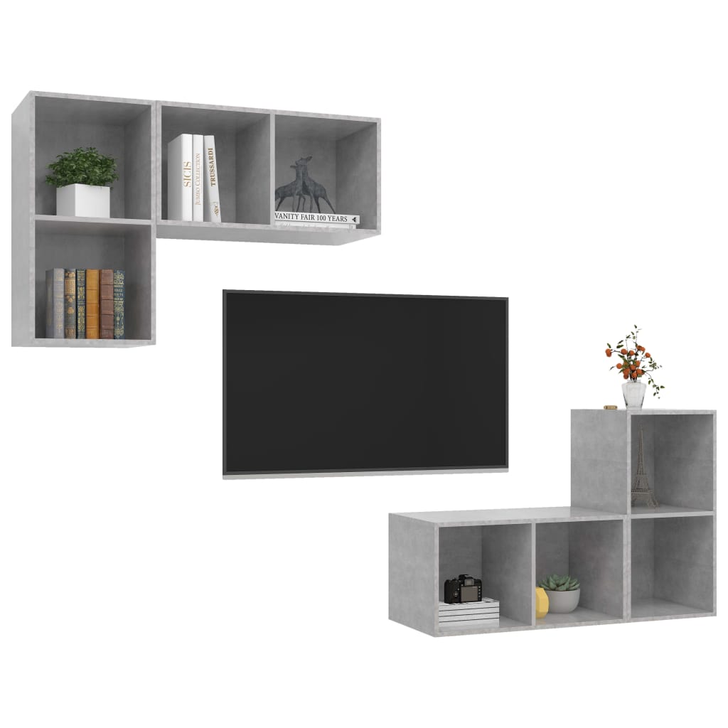 Meubles TV muraux 4 pcs Gris béton Bois d'ingénierie - XIOS