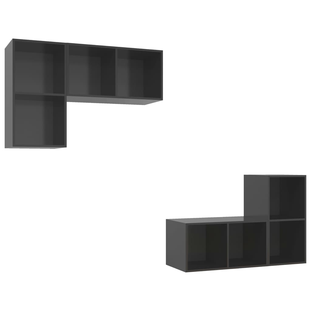 Meubles TV muraux 4 pcs Gris brillant Bois d'ingénierie - XIOS