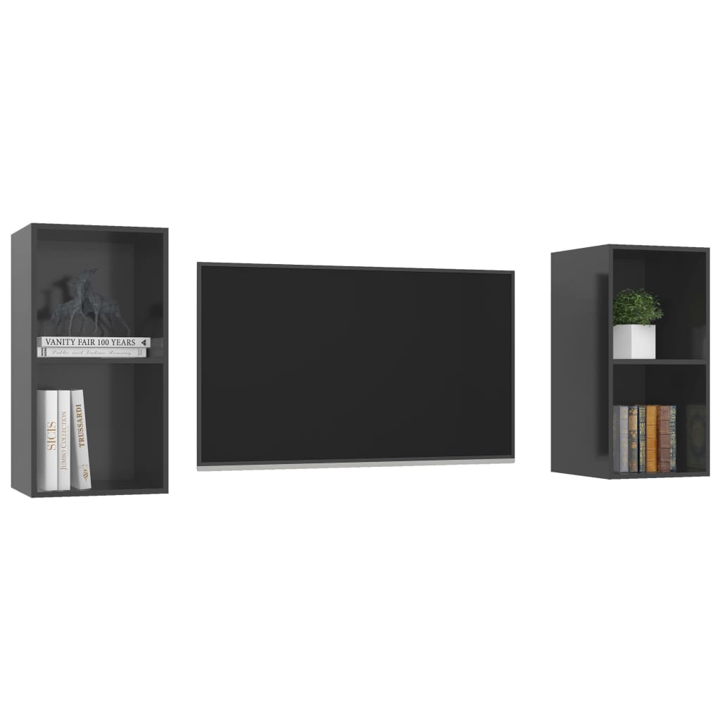 Meubles TV muraux 2 pcs Gris brillant Bois d'ingénierie - XIOS
