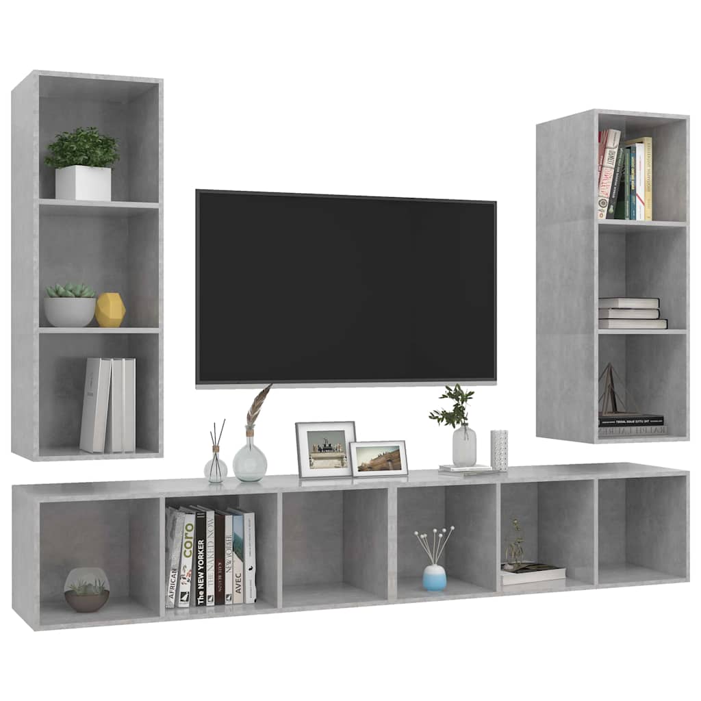 Meubles TV muraux 4 pcs Gris béton Bois d'ingénierie - XIOS