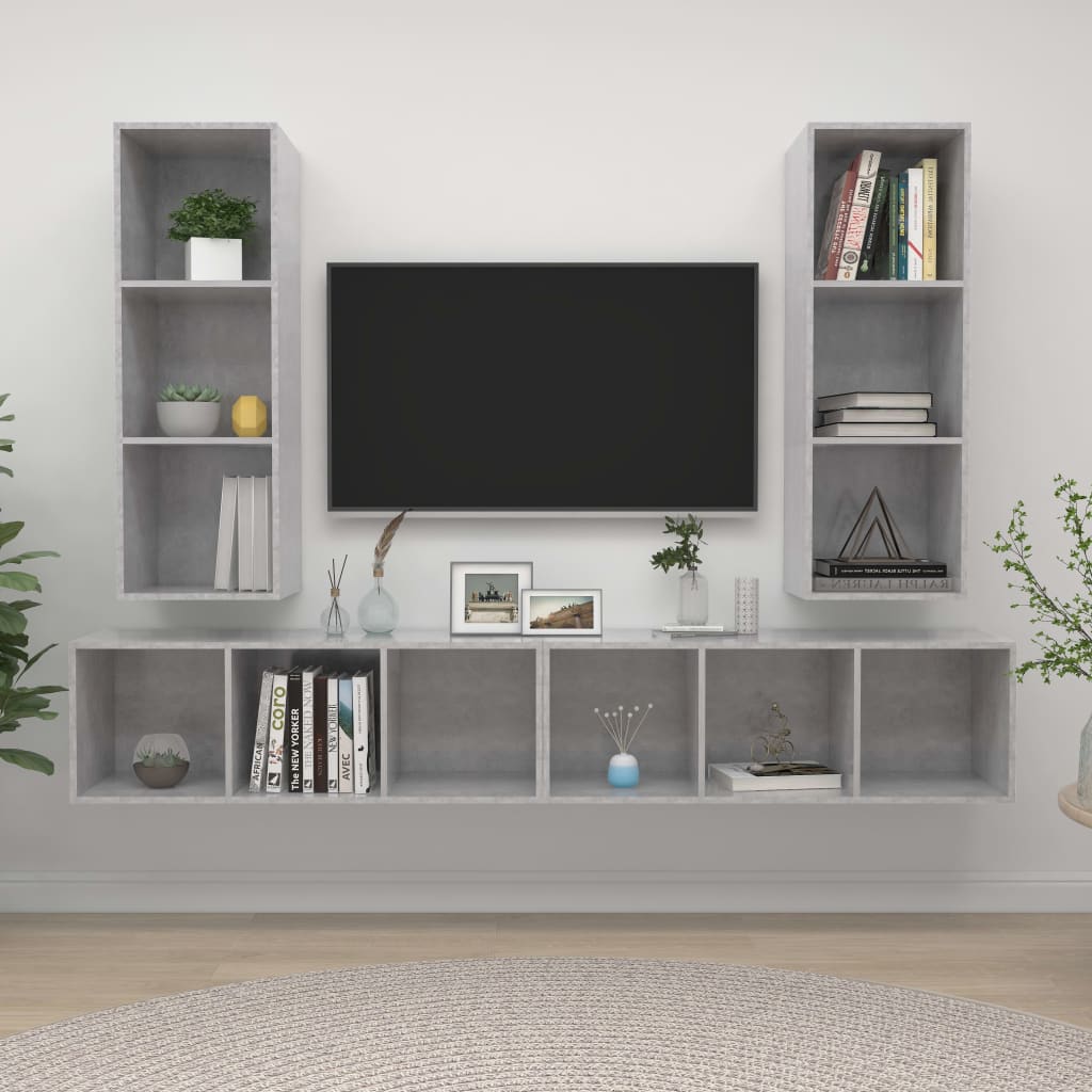 Meubles TV muraux 4 pcs Gris béton Bois d'ingénierie - XIOS
