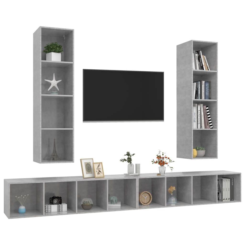 Meubles TV muraux 4 pcs Gris béton Bois d'ingénierie - XIOS
