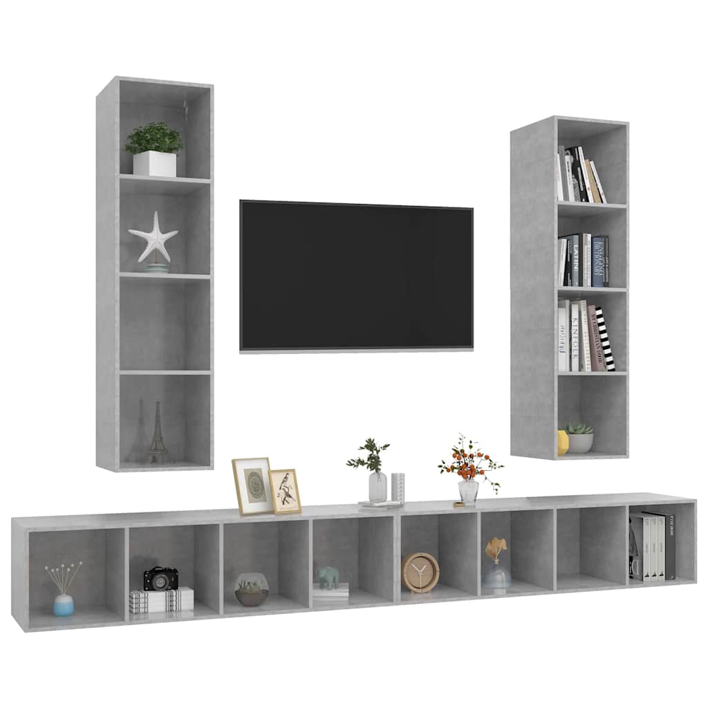 Meubles TV muraux 4 pcs Gris béton Bois d'ingénierie