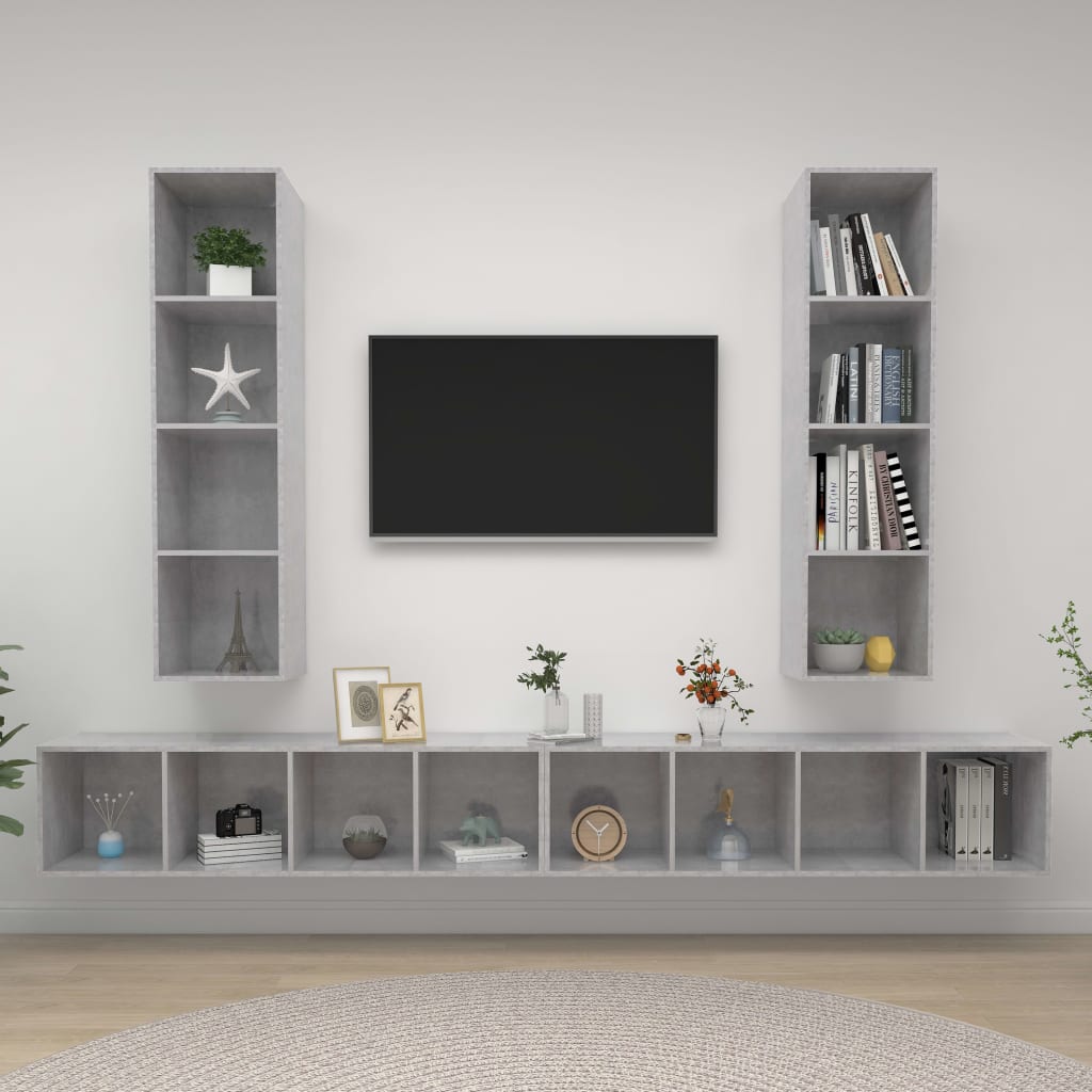 Meubles TV muraux 4 pcs Gris béton Bois d'ingénierie
