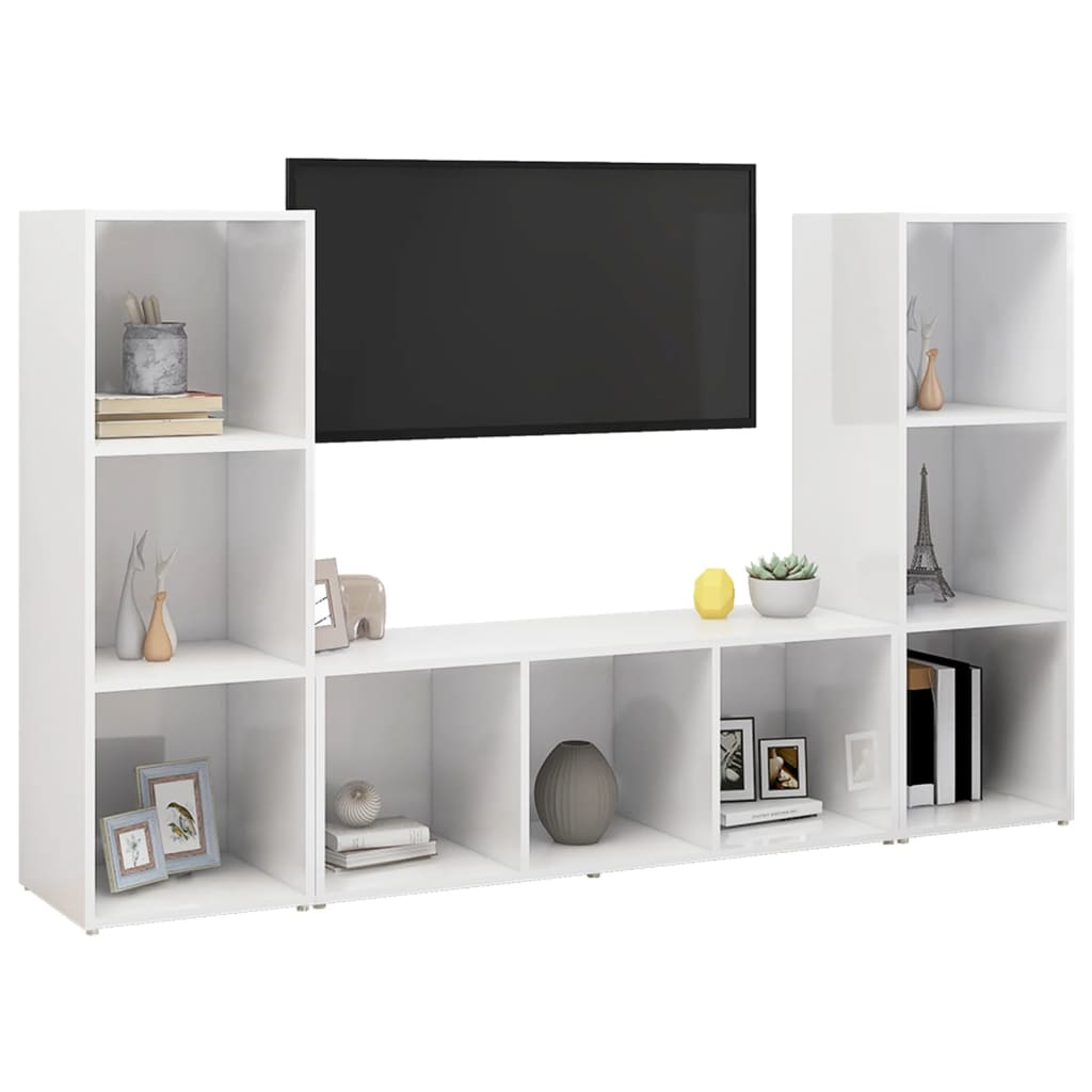 Meubles TV 3 pcs Blanc 107x35x37 cm Bois d'ingénierie - XIOS