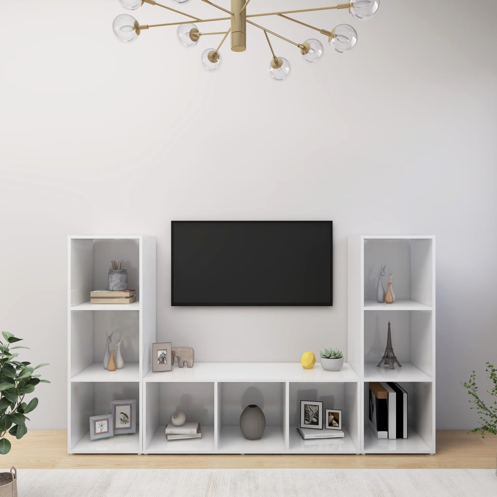 Meubles TV 3 pcs Blanc 107x35x37 cm Bois d'ingénierie - XIOS