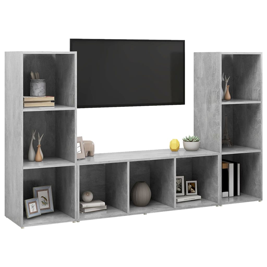 Meubles TV 3 pcs Gris béton 107x35x37 cm Bois d'ingénierie - XIOS