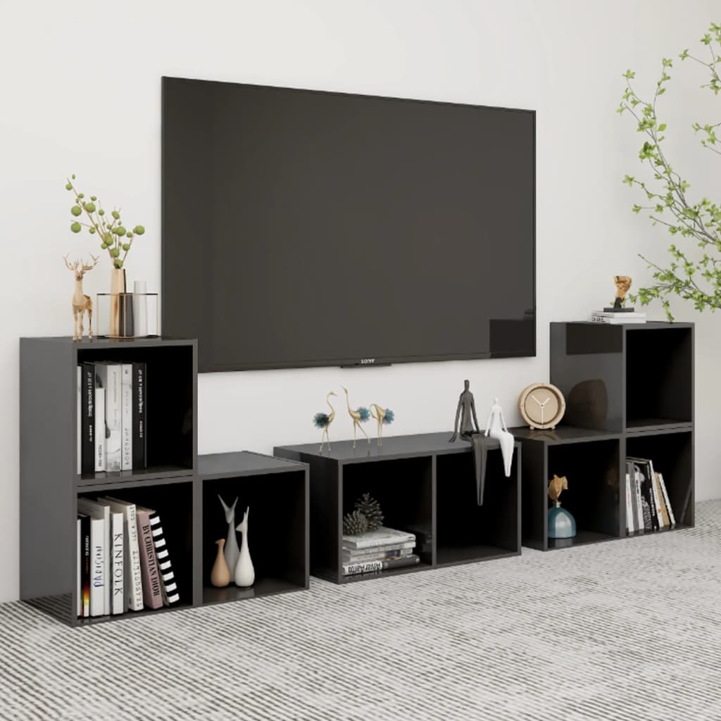 Ensemble de meubles TV 6 pcs Gris brillant Bois d'ingénierie - XIOS