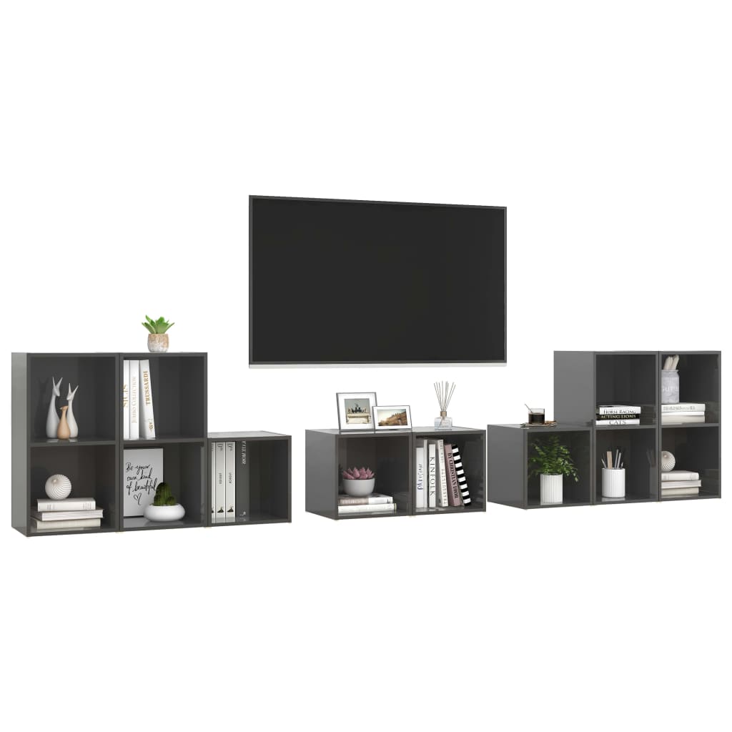 Ensemble de meubles TV 8 pcs Gris brillant Bois d'ingénierie - XIOS