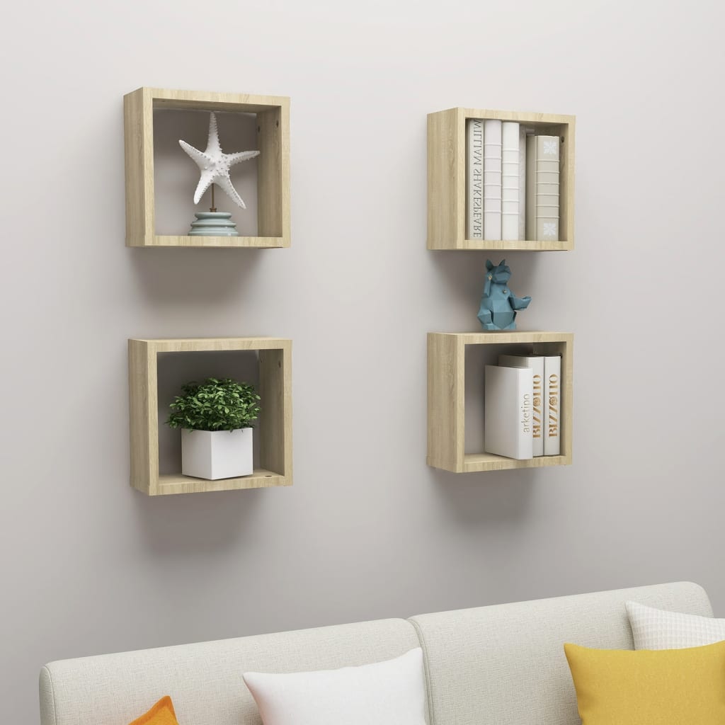 Étagères cube murales 4 pcs Chêne sonoma 30x15x30 cm - XIOS