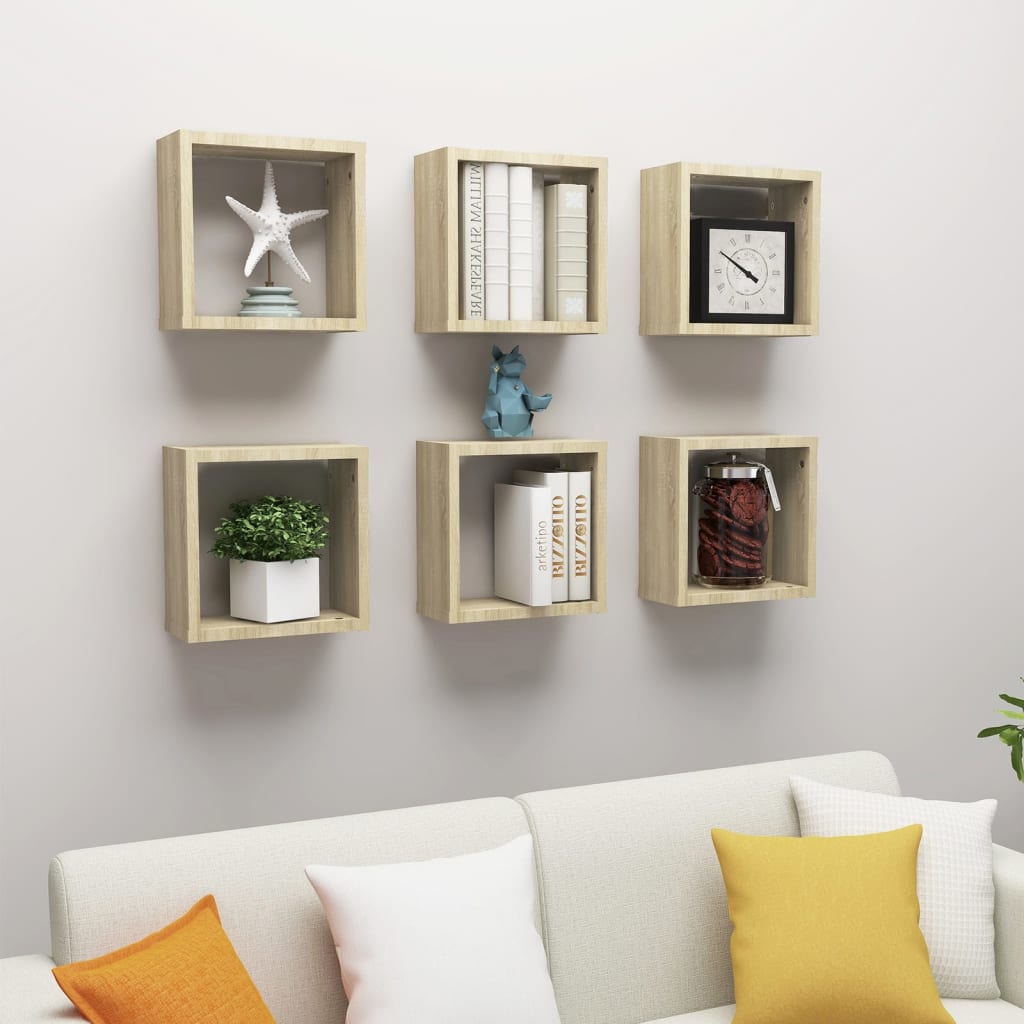 Étagères cube murales 6 pcs Chêne sonoma 30x15x30 cm - XIOS
