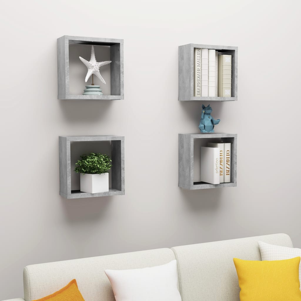 Étagères cube murales 4 pcs Gris béton 30x15x30 cm - XIOS