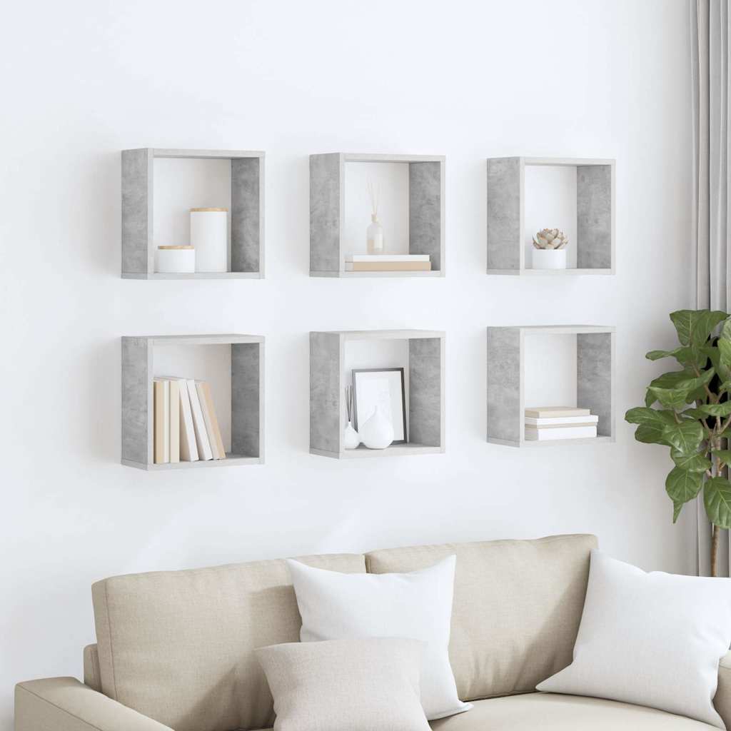 Étagères cube murales 6 pcs Gris béton 30x15x30 cm - XIOS
