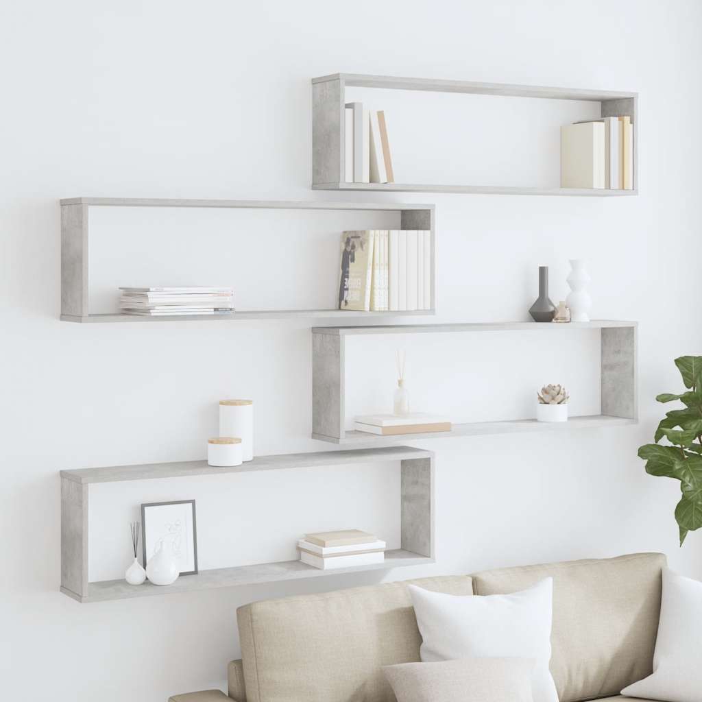 Étagères cube murales 4 pcs gris béton bois d'ingénierie - XIOS