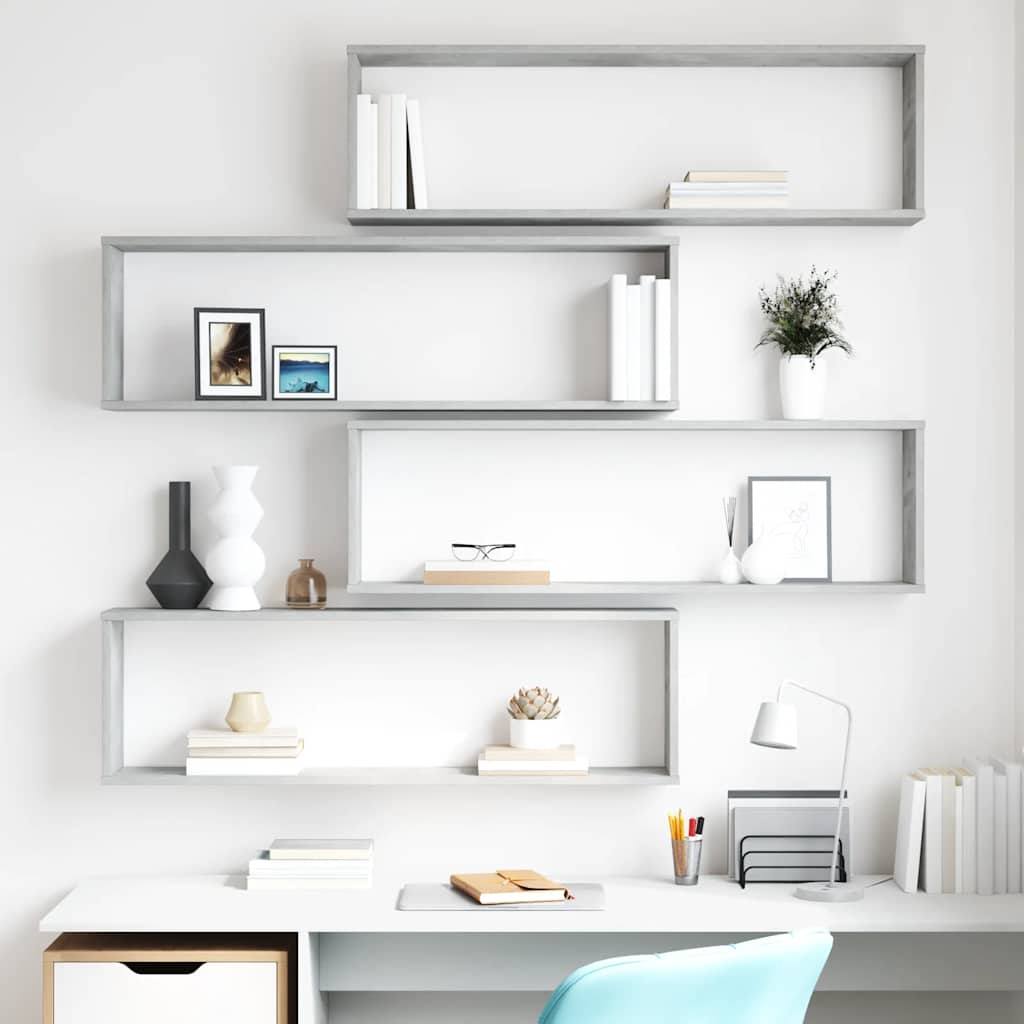 Étagères cube murales 4 pcs gris béton bois d'ingénierie - XIOS