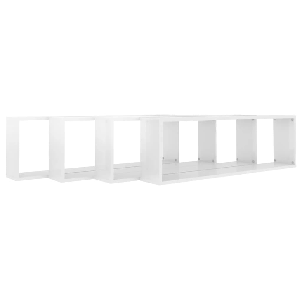 Étagères cube murales 4 pcs blanc brillant bois d'ingénierie - XIOS