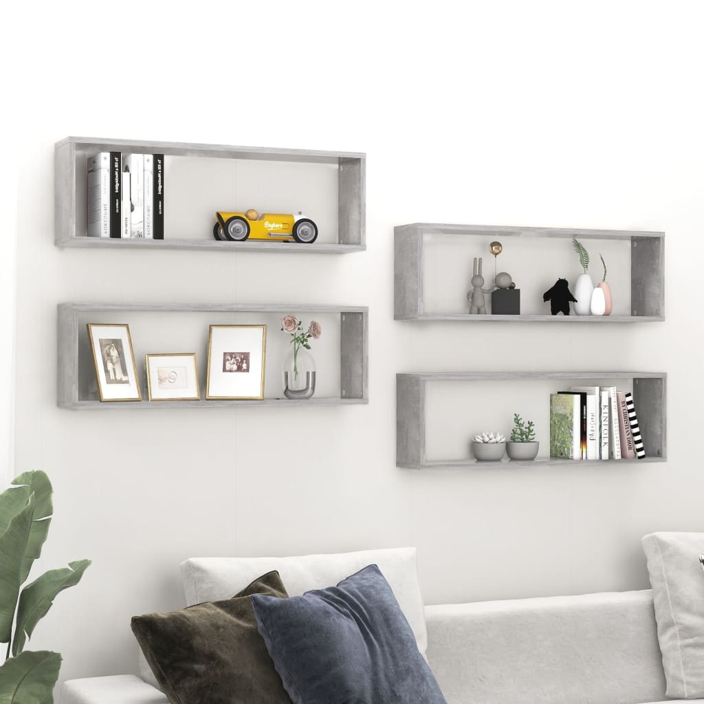 Étagères cube murales 4 pcs gris béton bois d'ingénierie - XIOS