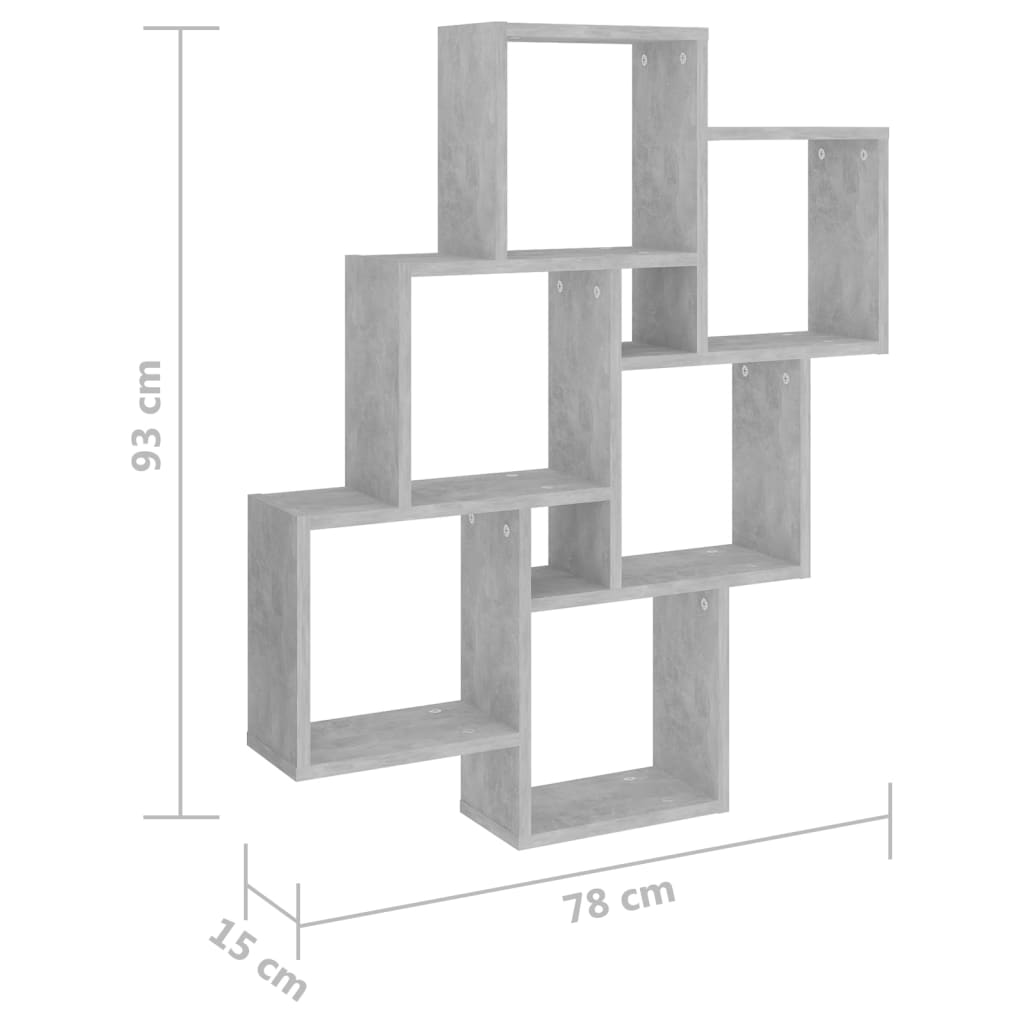 Étagère murale cube Gris béton 78x15x93 cm Bois d’ingénierie - XIOS