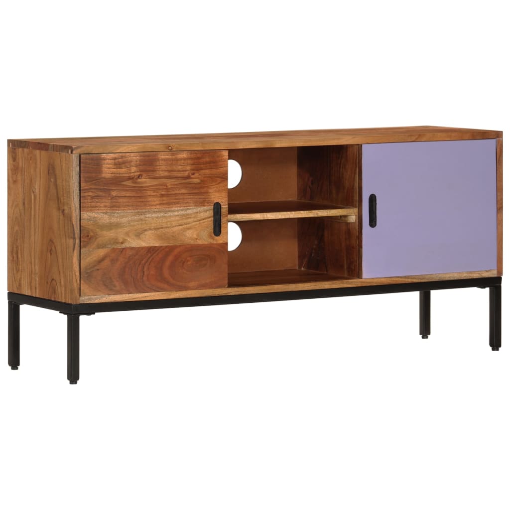 Meuble TV Marron miel et gris 110x30x50 cm Bois massif d'acacia - XIOS