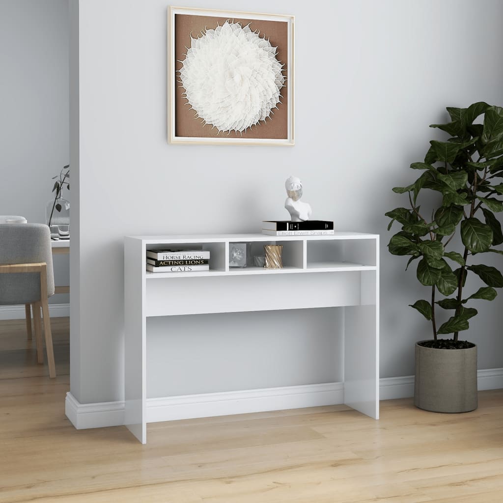 Table console blanc brillant 105x30x80 cm bois d'ingénierie - XIOS