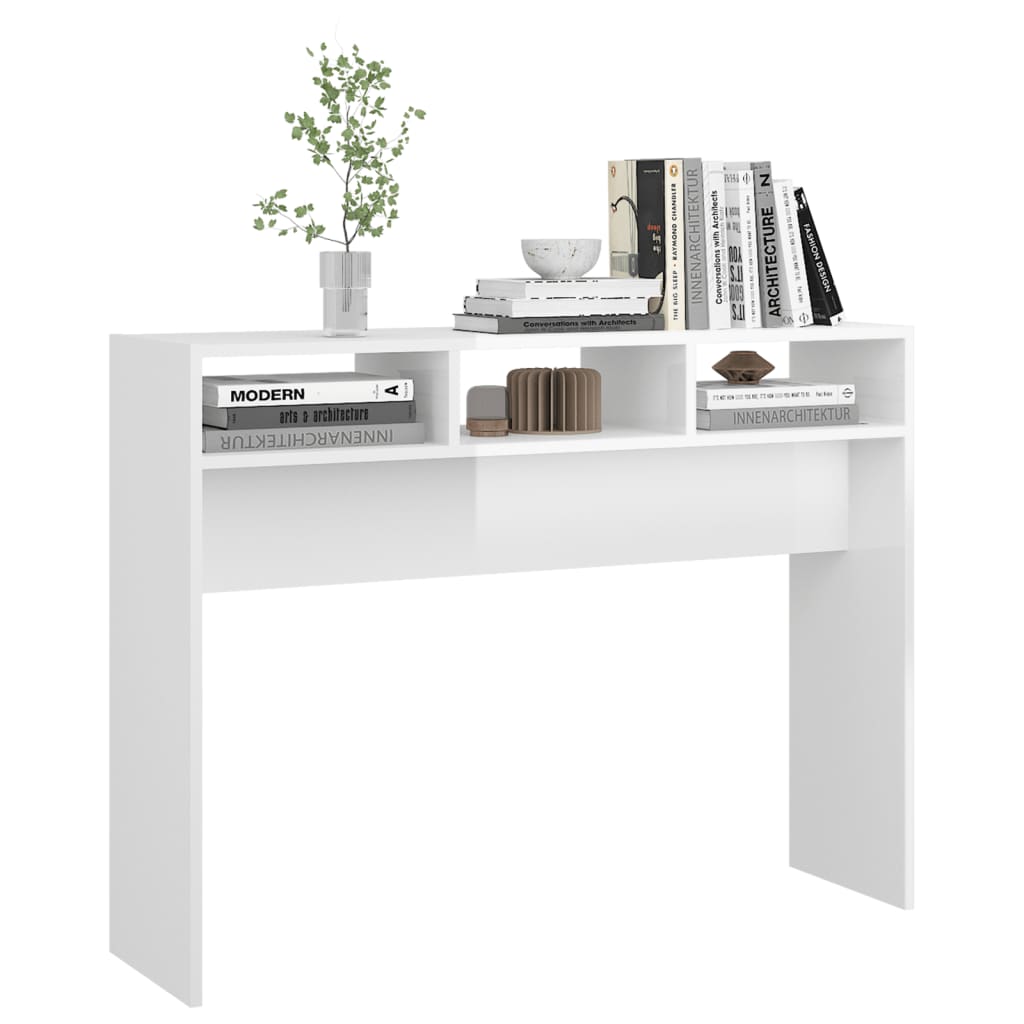 Table console blanc brillant 105x30x80 cm bois d'ingénierie - XIOS
