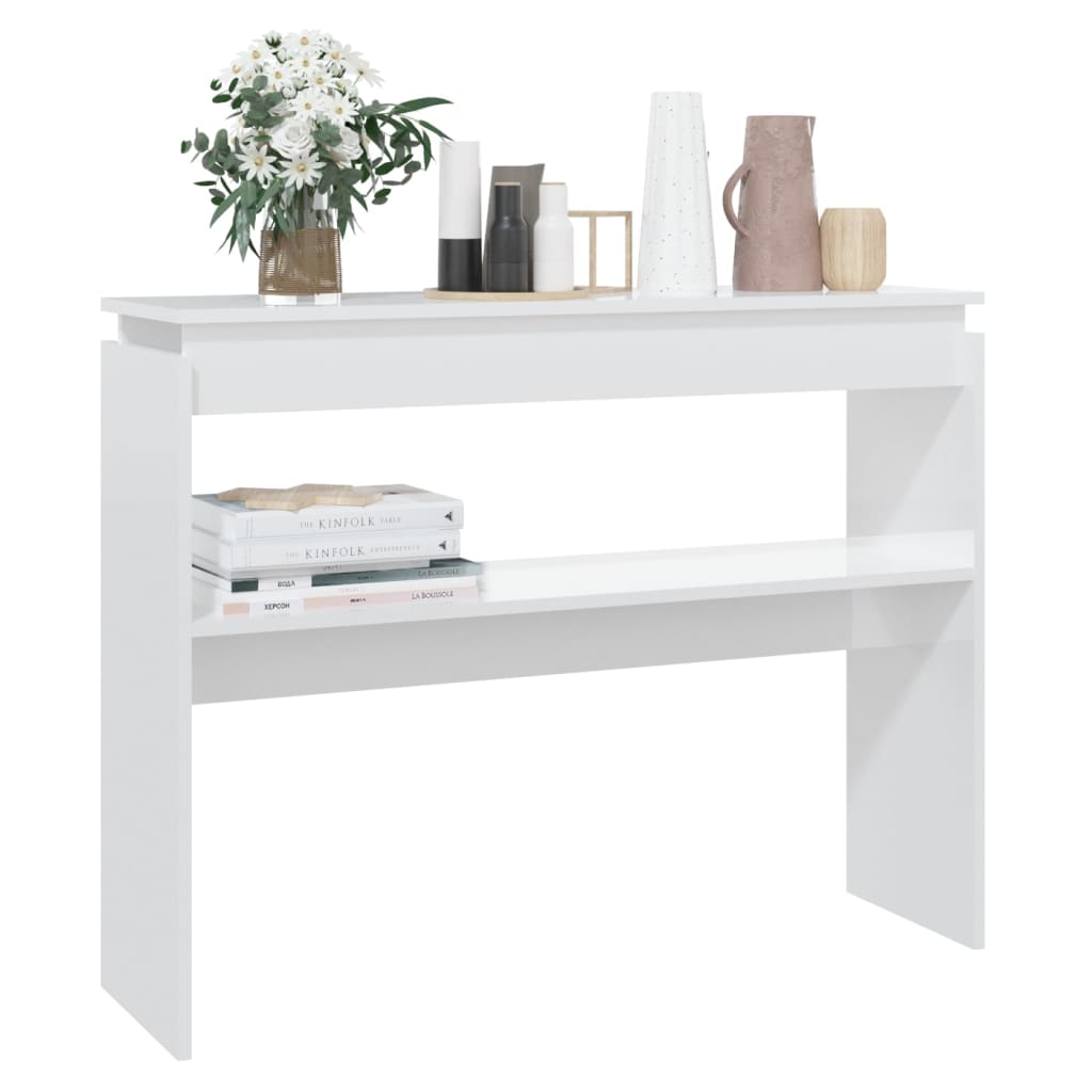 Table console blanc brillant 102x30x80 cm bois d'ingénierie - XIOS