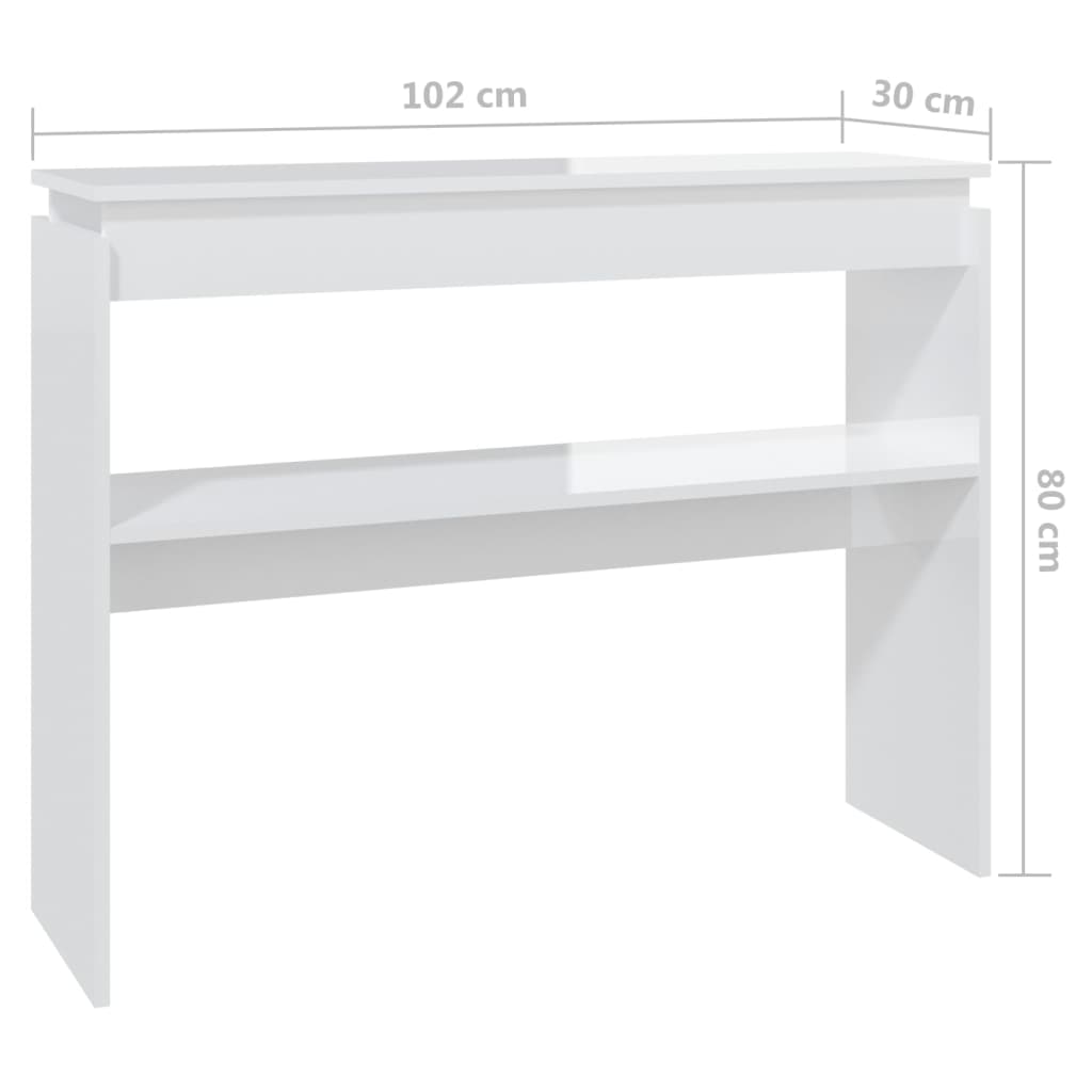 Table console blanc brillant 102x30x80 cm bois d'ingénierie - XIOS