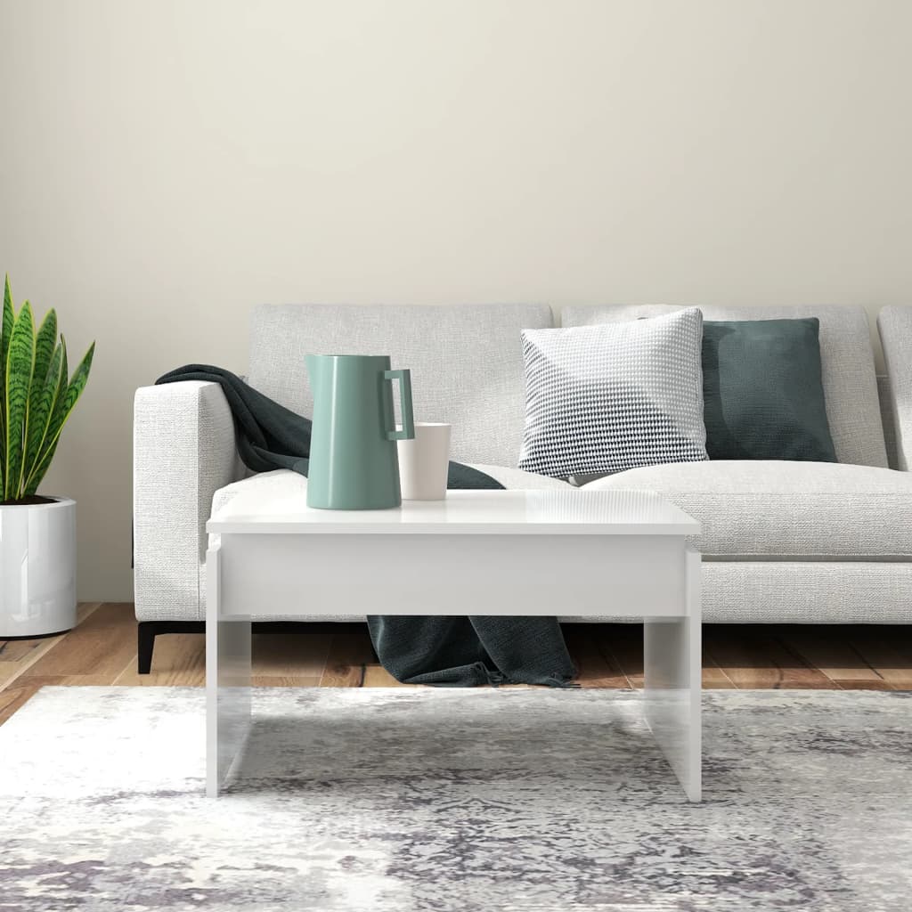 Table basse blanc brillant 68x50x38 cm bois d'ingénierie - XIOS