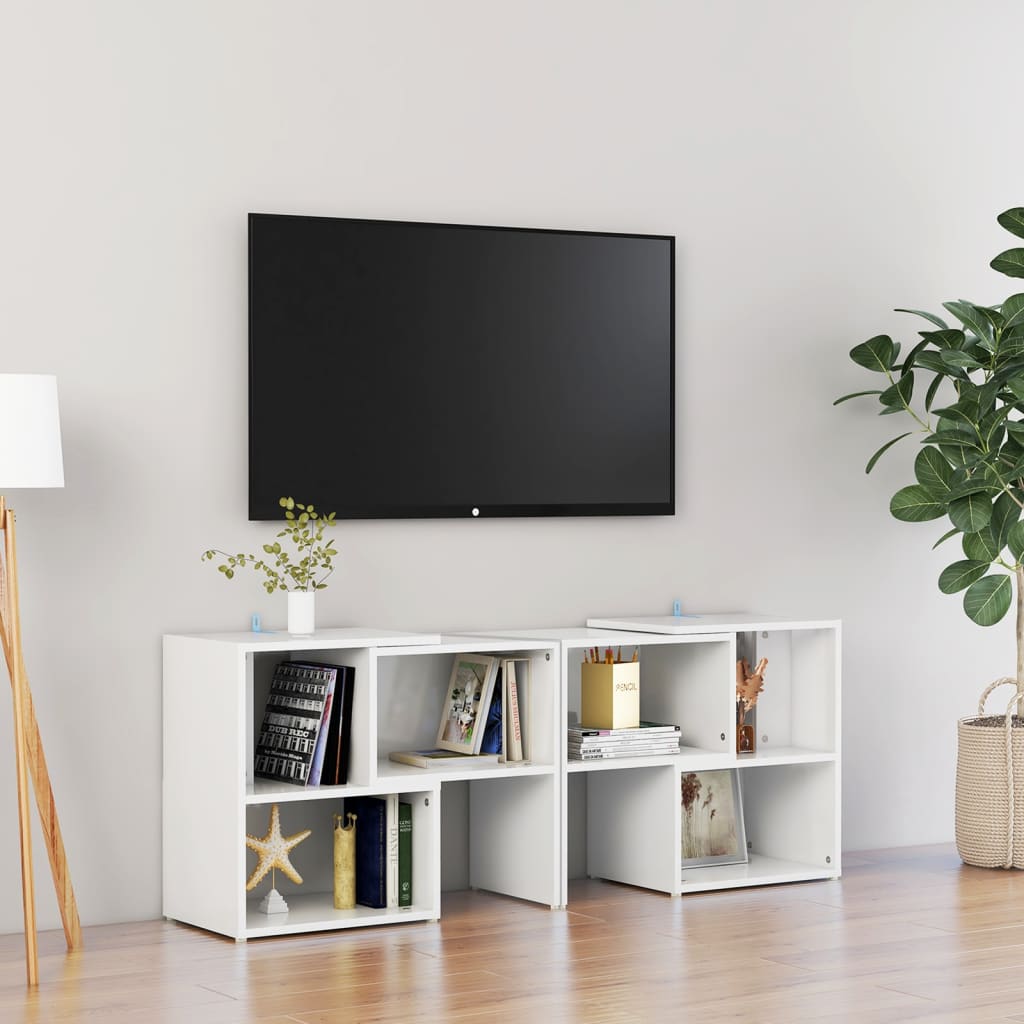 Meuble TV Blanc brillant 104x30x52 cm Bois d'ingénierie - XIOS