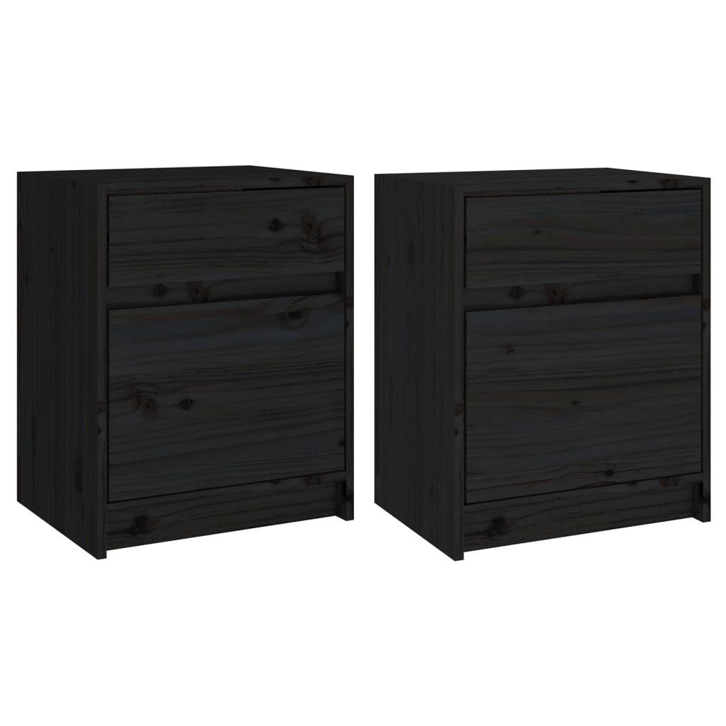 Tables de chevet 2 pcs Noir 40x31x50 cm Bois de pin massif - XIOS