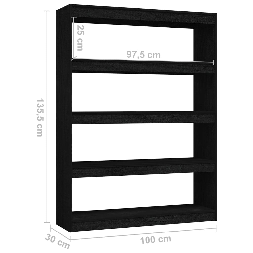 Bibliothèque/Séparateur de pièce Noir 100x30x135,5cm Pin massif - XIOS