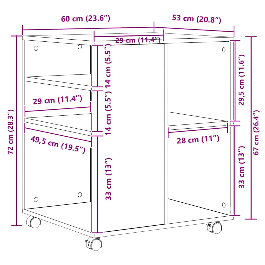 Armoire à roulettes Blanc 60x53x72 cm Bois d’ingénierie - XIOS