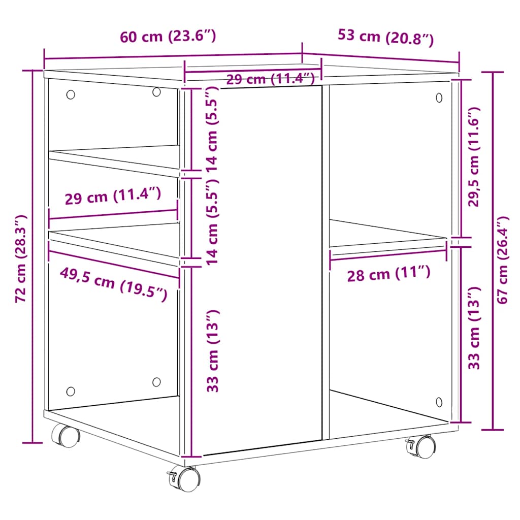 Armoire à roulettes Gris béton 60x53x72 cm Bois d'ingénierie - XIOS