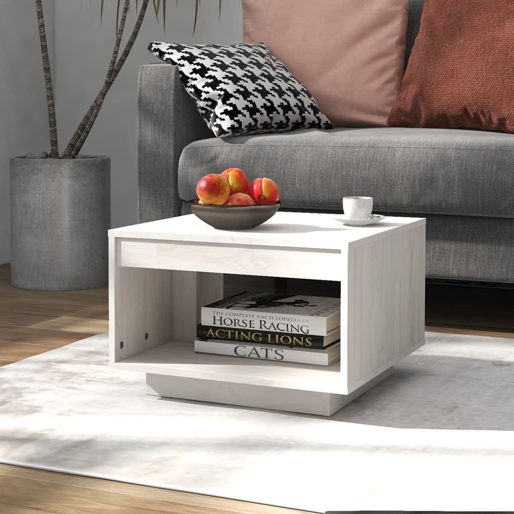 Table basse blanc 50x50x33,5 cm bois de pin massif - XIOS