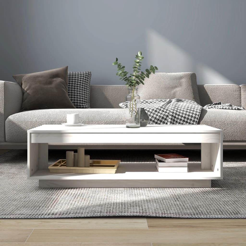 Table basse blanc 110x50x33,5 cm bois de pin massif - XIOS