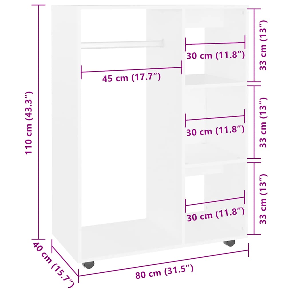 Garde-robe Blanc 80x40x110 cm Bois d’ingénierie - XIOS