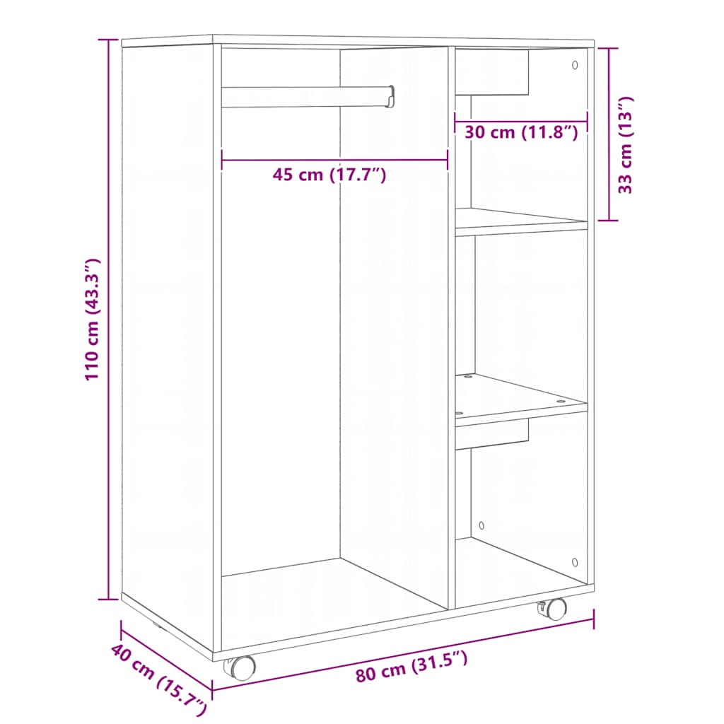 Garde-robe Noir 80x40x110 cm Bois d’ingénierie - XIOS