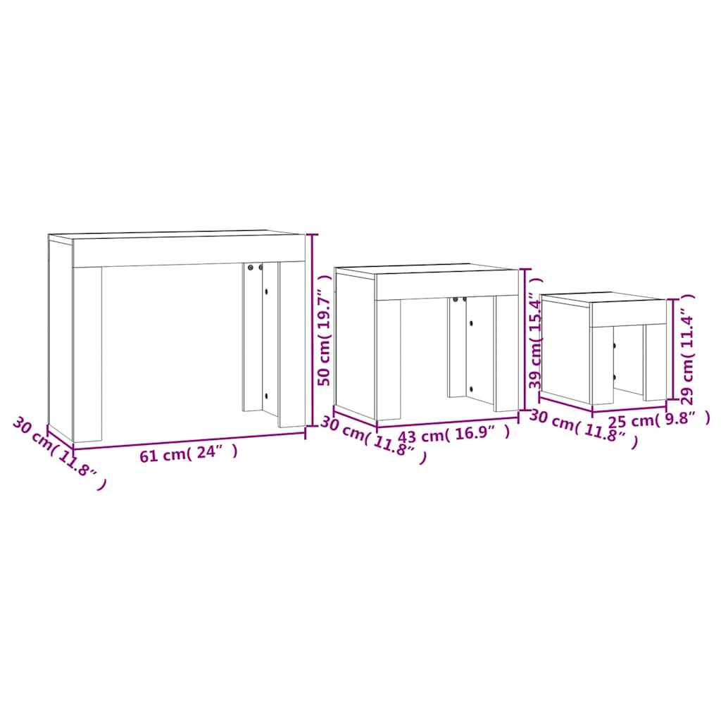 Tables basses gigognes 3 pcs chêne sonoma bois d'ingénierie - XIOS