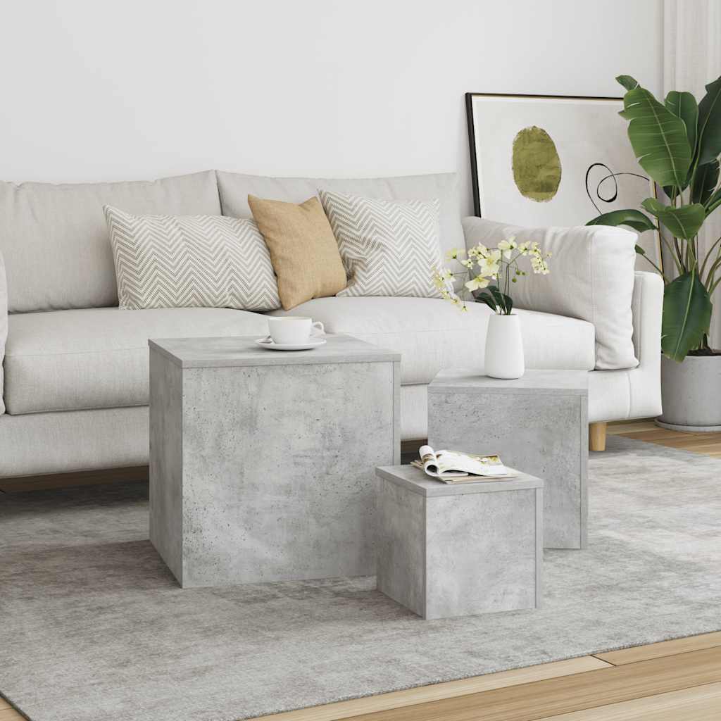 Tables d'appoint 3 pcs Gris béton Bois d’ingénierie - XIOS
