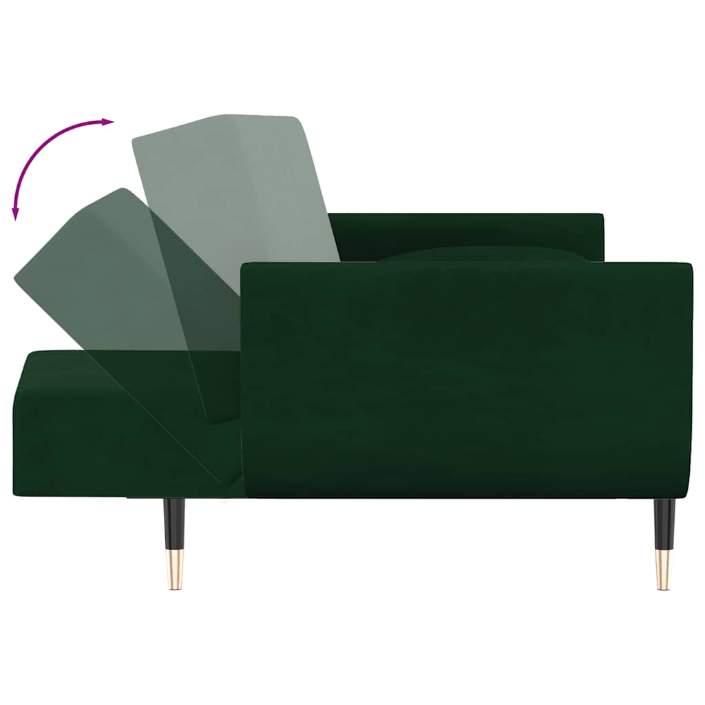 Canapé-lit à 2 places avec deux oreillers Vert foncé Velours - XIOS