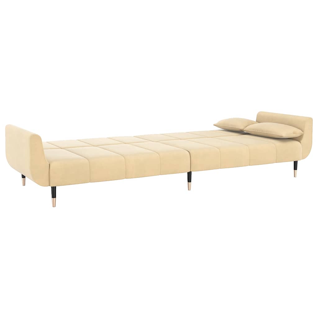 Canapé-lit à 2 places avec deux oreillers Crème Velours - XIOS