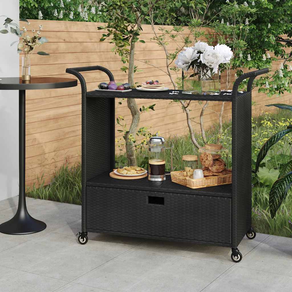 Chariot de bar avec tiroir Noir 100x45x97 cm Résine tressée - XIOS